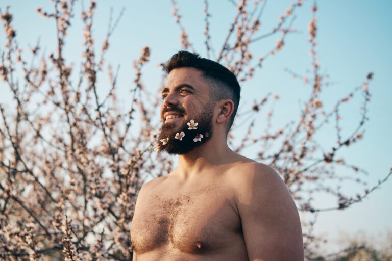 Man with flowers in beard